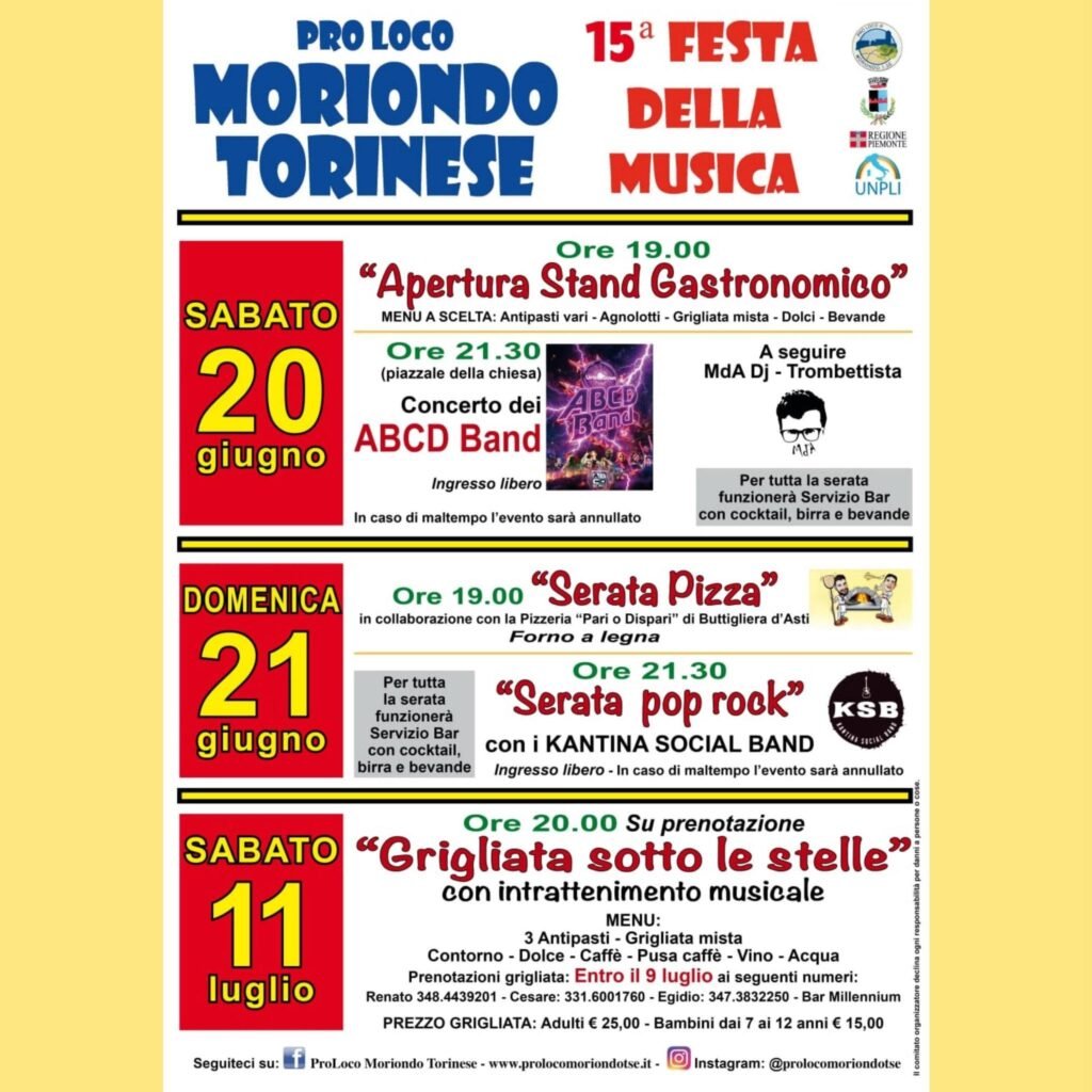 15ª Festa della Musica 2026 – Moriondo Torinese (TO)