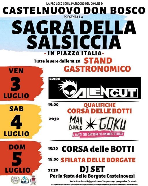 Sagra della Salsiccia 2026 – Castelnuovo Don Bosco (AT)