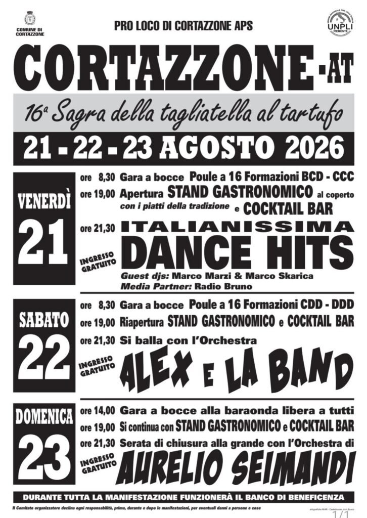 Sagra della Tagliatella al Tartufo 2026 – Cortazzone (AT)