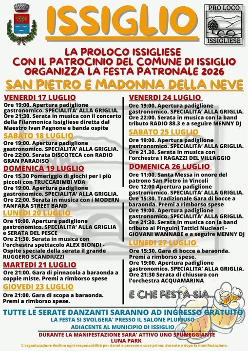 Festa Patronale di San Pietro e Madonna della Neve 2026 – Issiglio (TO)