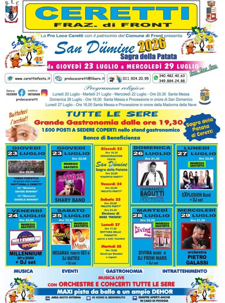 San Dümine e Sagra della Patata 2026 – Front (TO)
