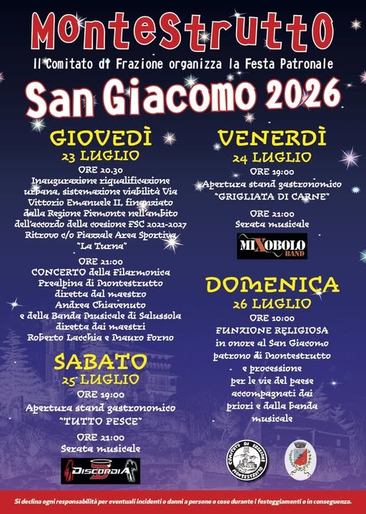 Festa patronale di San Giacomo a Montestrutto 2026 – Settimo Vittone (TO)