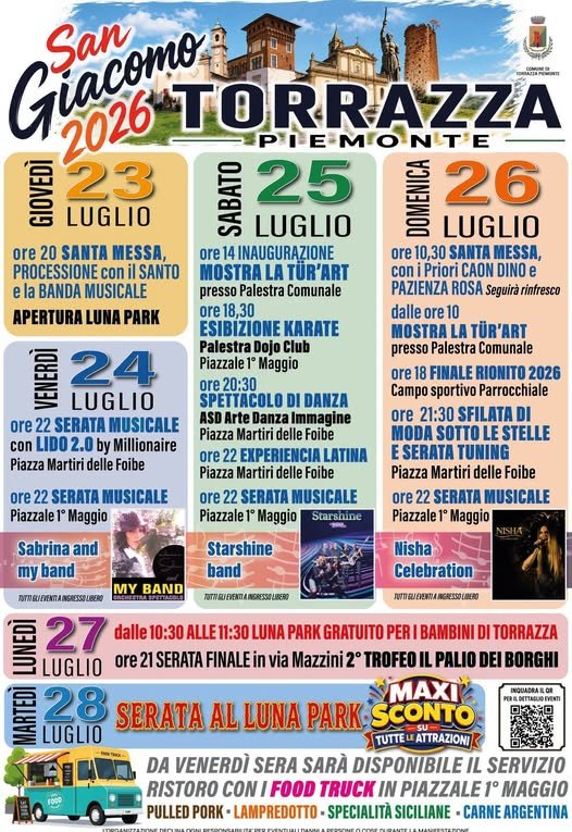Festa Patronale di San Giacomo 2026 – Torrazza Piemonte (TO)