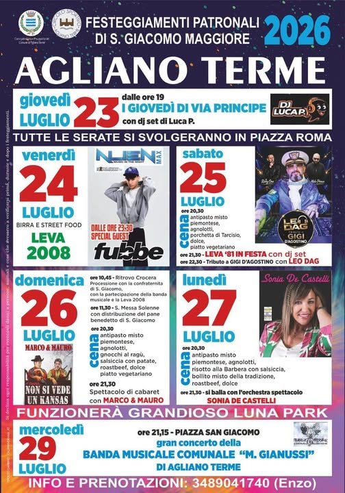 Festeggiamenti Patronali di San Giacomo Maggiore 2026 – Agliano Terme (AT)